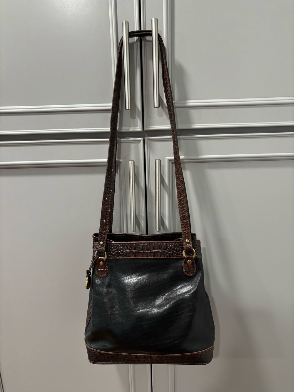 Vintage Classic BRAHMIN Tuscan Collection Brown Black Croc Trim Purse
